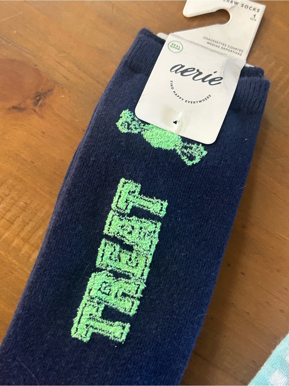 NWT Aerie The Halloween Shop Navy Socks with Bright Green 'TREAT' Graphic
